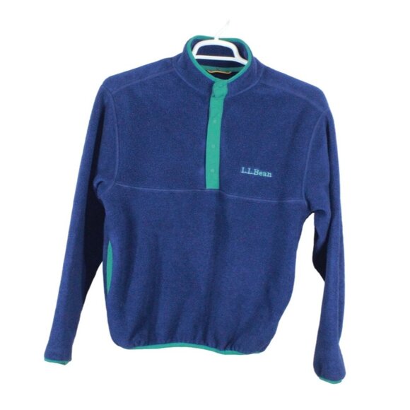 LL Bean Classic Fleece Lightweight Pullover Sweater Polyester Blue Size Small - Picture 1 of 10